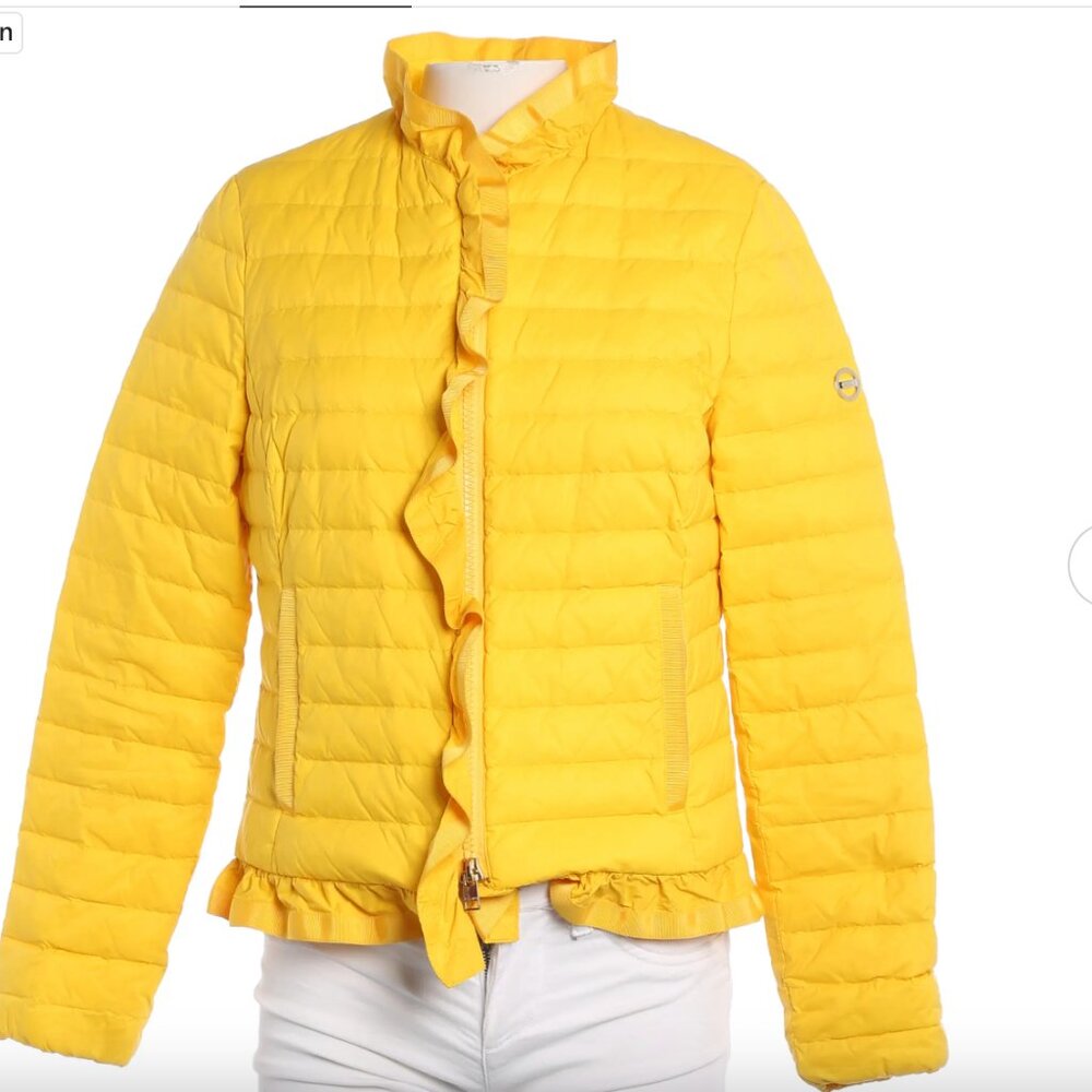 Red Escada quilted jacket for women.
